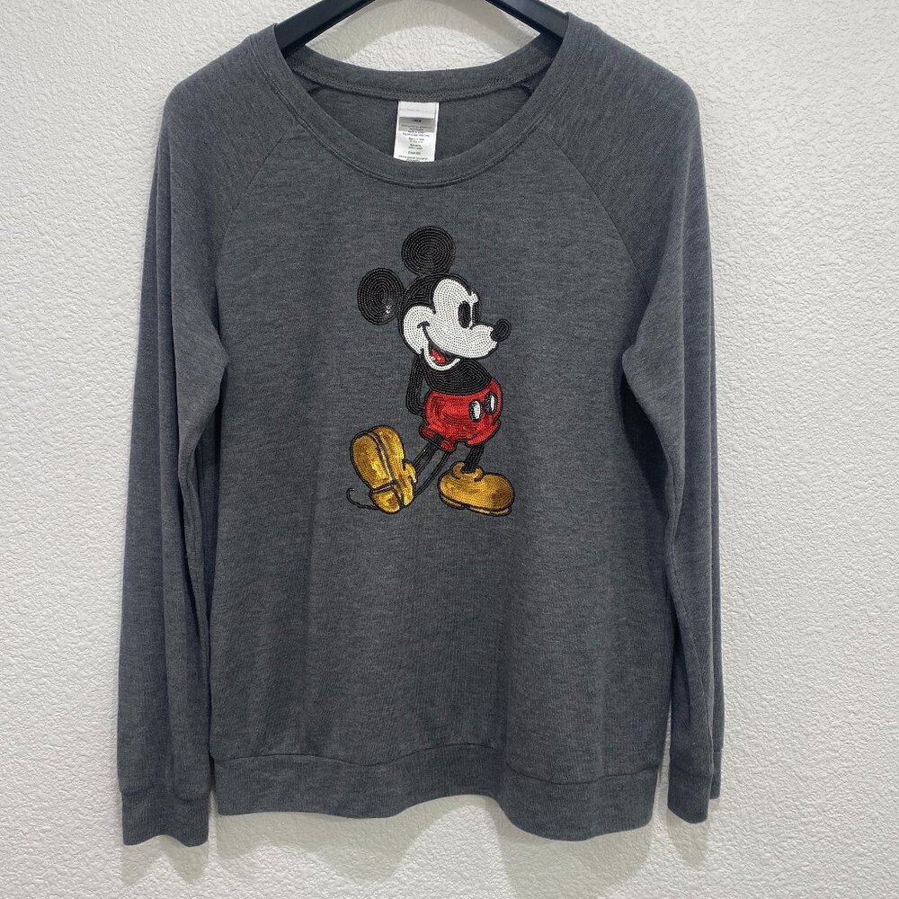 Disney Mickey Mouse Sequin Pullover Sweatshirt Heather Gray Size Large - Picture 2 of 6